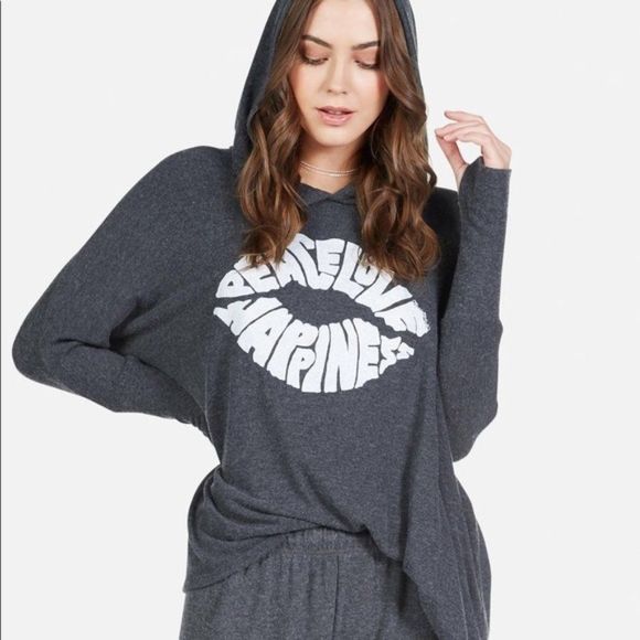 Lauren Moshi Tops - Lauren Moshi Wilma Peace Love Happiness Oversize Hoodie Gray XS/S EUC